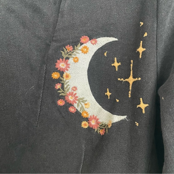 Driftwood Hallucinations Embroidered Denim Blazer Jacket Black M Moon Snake - Picture 5 of 6